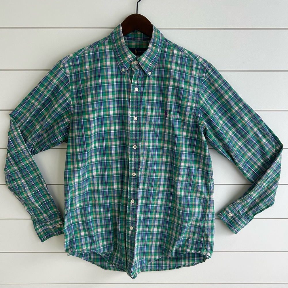 Ralph Lauren Green and Purple Casual Button Down Shirt